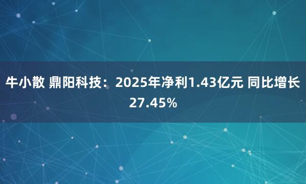 牛小散 鼎阳科技：2025年净利1.43亿元 同比增长27.45%